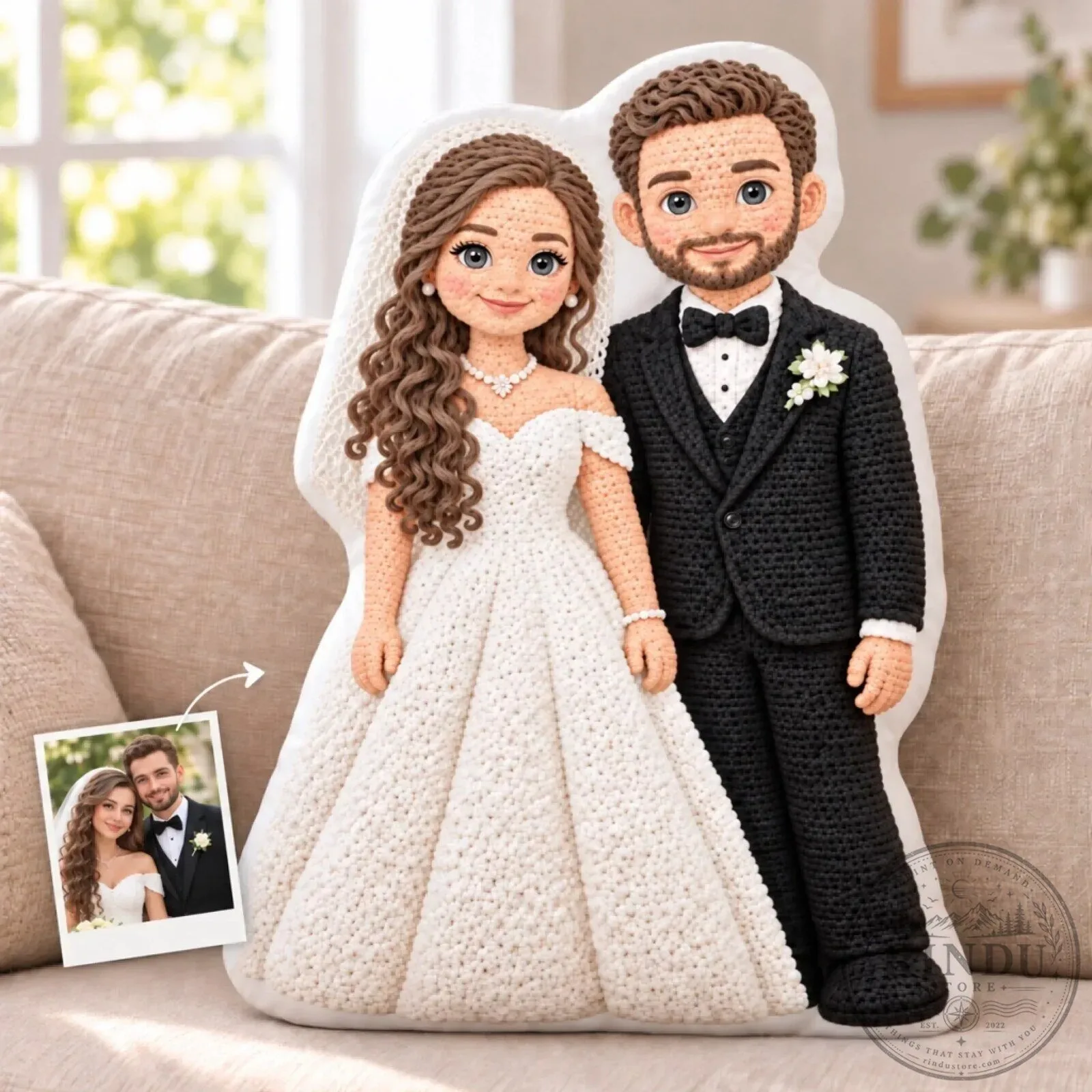 Personalized Wedding Couple Cartoon Portrait Shaped Pillow for Anniversary Gift