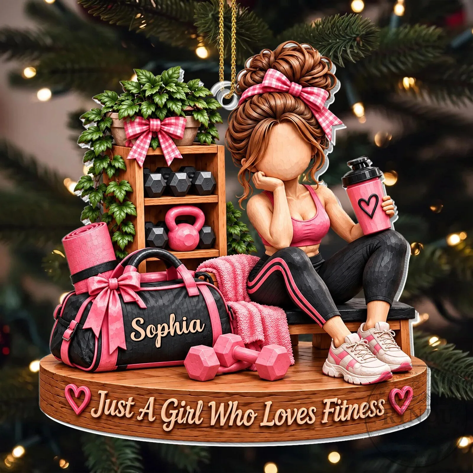 Just A Girl Who Loves Fitness Personalized Gym Workout Christmas Tree Ornament