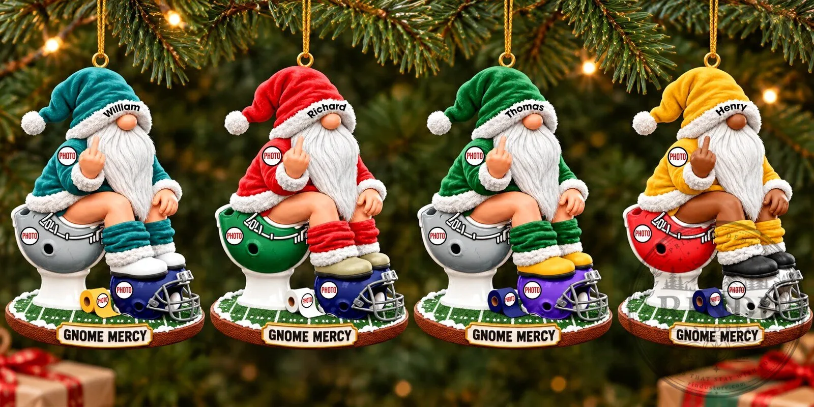 Personalized Football Gnome Sitting on Toilet Christmas Tree Ornament 10 Personalized Football Gnome Sitting on Toilet Christmas Tree Ornament