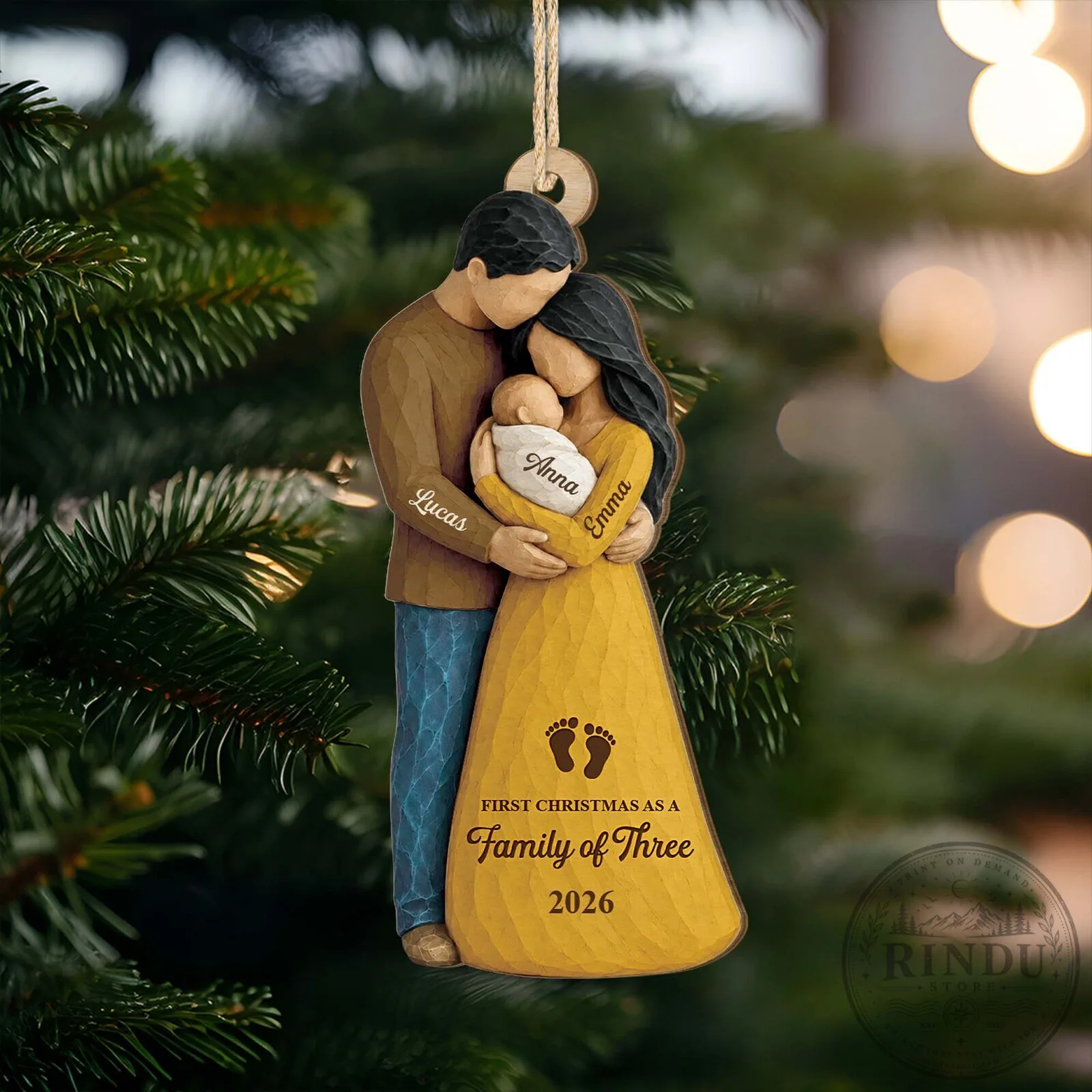 First Christmas As A Family Of Three Personalized Wood Christmas Ornament 9 First Christmas As A Family Of Three Personalized Wood Christmas Ornament
