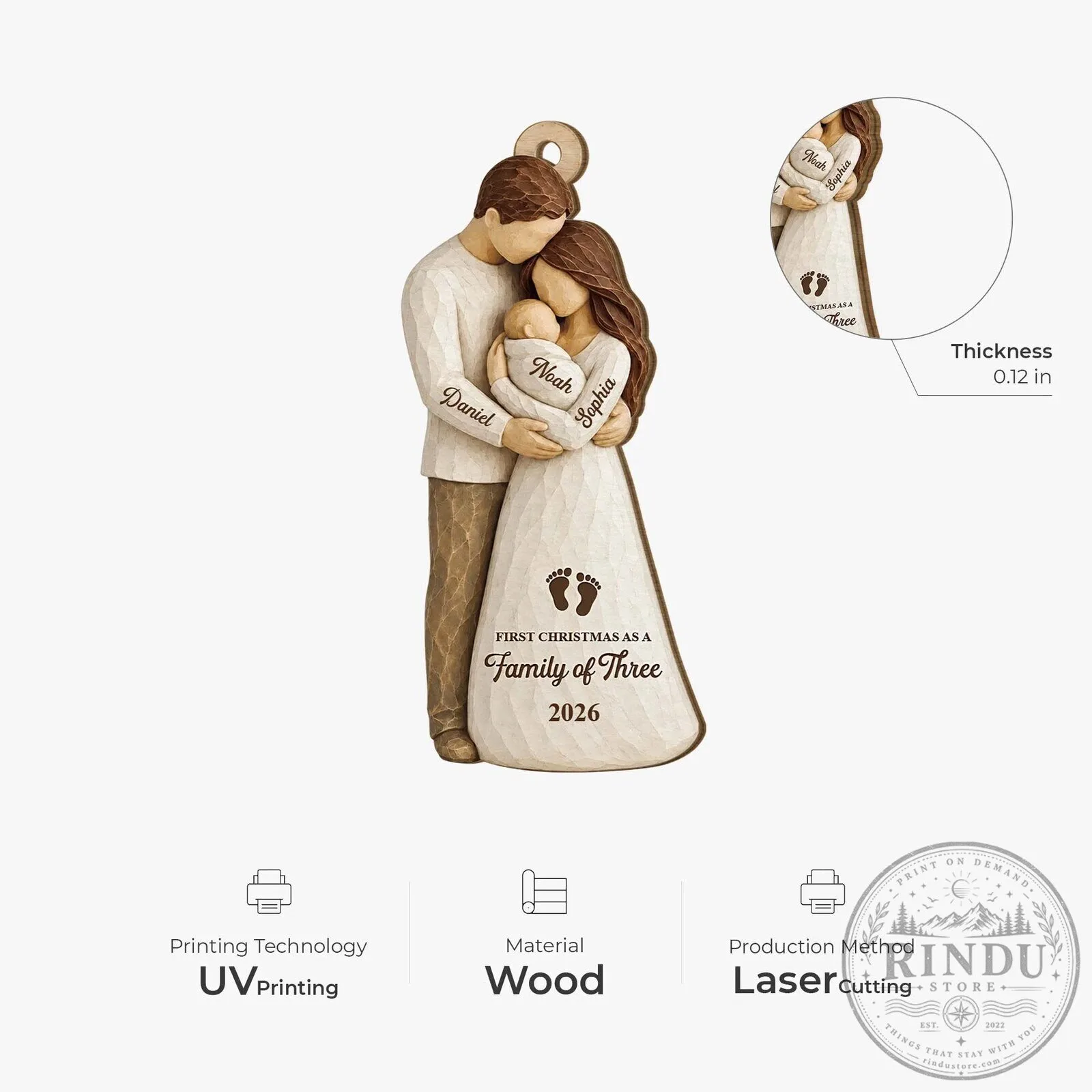 First Christmas As A Family Of Three Personalized Wood Christmas Ornament 10 First Christmas As A Family Of Three Personalized Wood Christmas Ornament