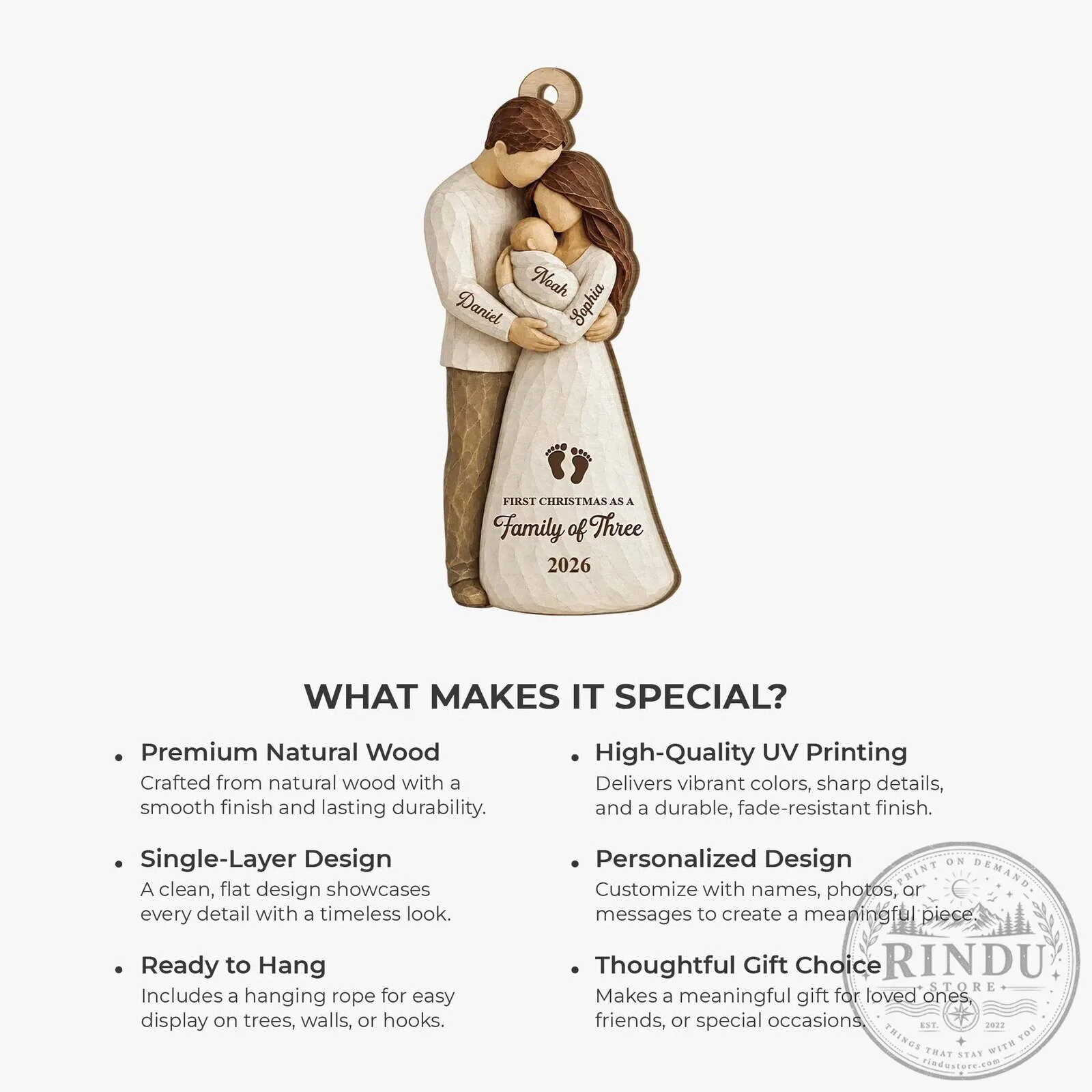 First Christmas As A Family Of Three Personalized Wood Christmas Ornament 13 First Christmas As A Family Of Three Personalized Wood Christmas Ornament