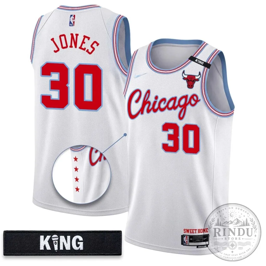 Chicago Bulls Derrick Jones Junior White 10 Year Anniversary Basketball Jersey Chicago Bulls Derrick Jones Junior White 10 Year Anniversary Basketball Jersey