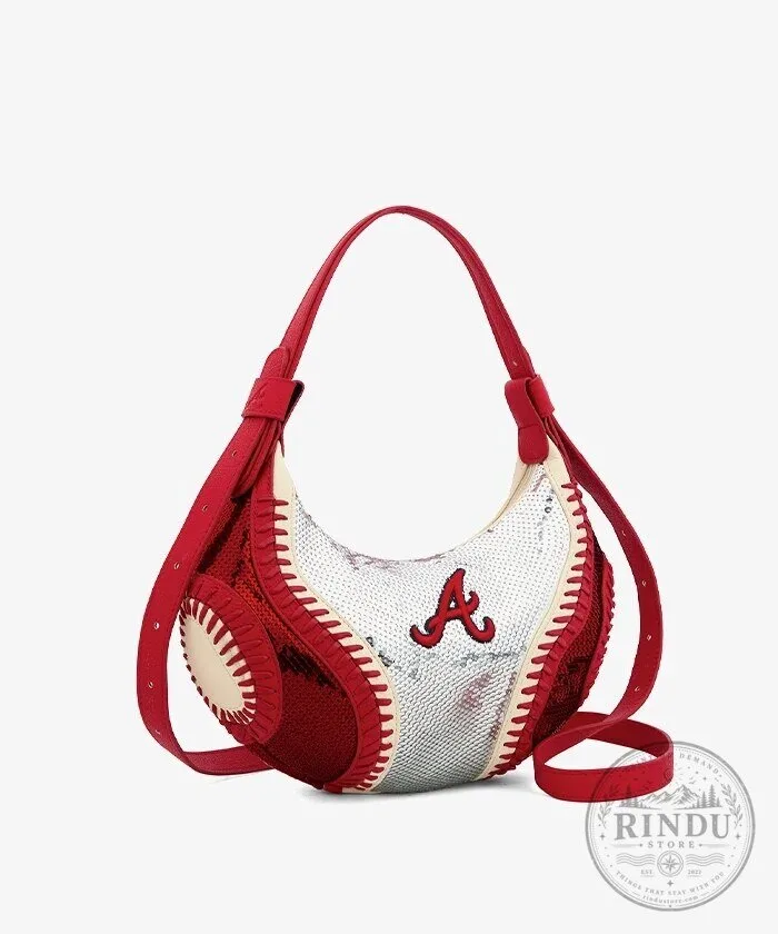 Atlanta Braves Baseball Sequin Stitch Hobo Shoulder Bag 11 Atlanta Braves Baseball Sequin Stitch Hobo Shoulder Bag