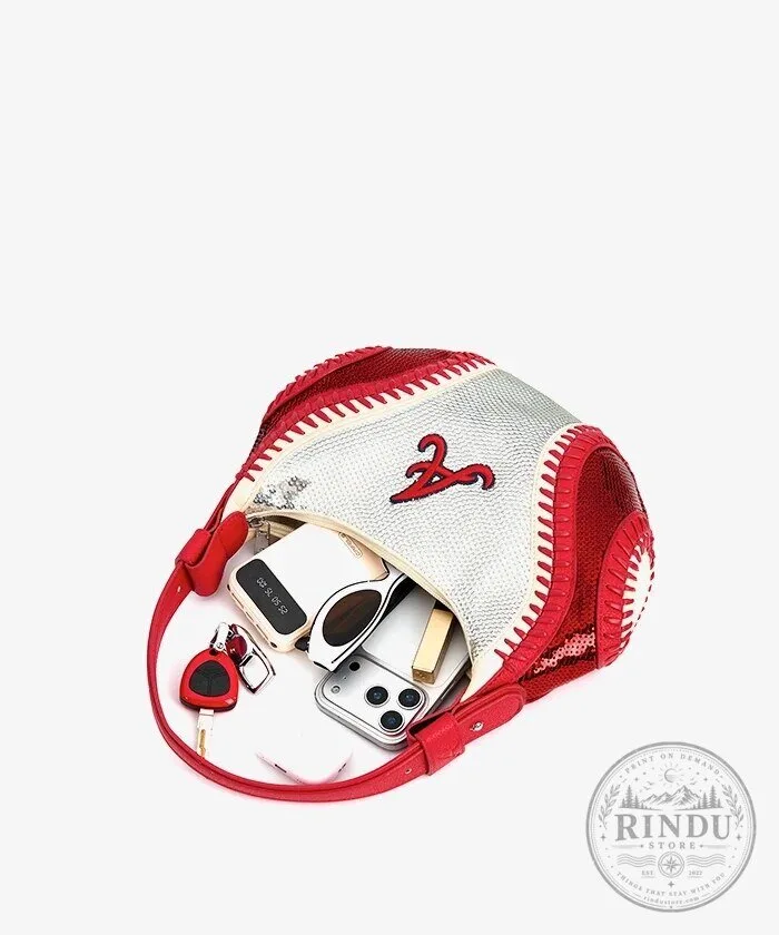 Atlanta Braves Baseball Sequin Stitch Hobo Shoulder Bag 13 Atlanta Braves Baseball Sequin Stitch Hobo Shoulder Bag