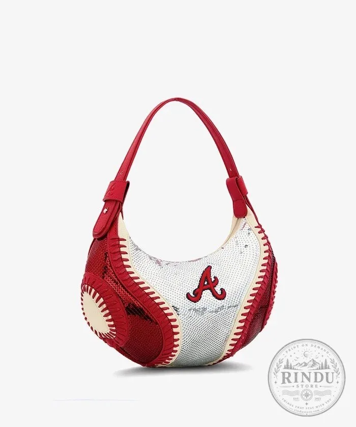 Atlanta Braves Baseball Sequin Stitch Hobo Shoulder Bag 14 Atlanta Braves Baseball Sequin Stitch Hobo Shoulder Bag