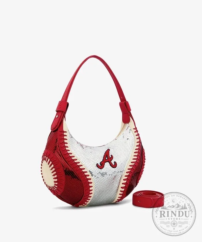 Atlanta Braves Baseball Sequin Stitch Hobo Shoulder Bag 15 Atlanta Braves Baseball Sequin Stitch Hobo Shoulder Bag