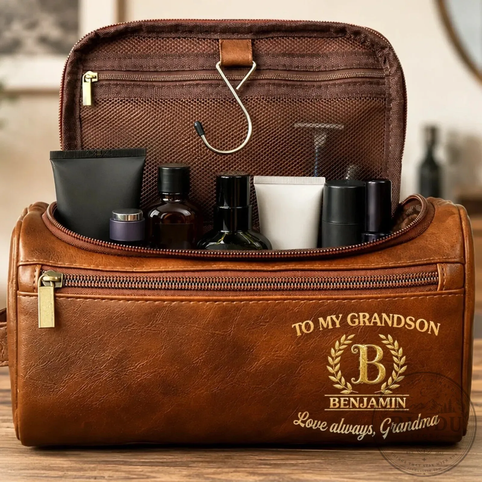 Personalized To My Grandson Benjamin Leather Toiletry Bag Gift from Grandma 6 Personalized To My Grandson Benjamin Leather Toiletry Bag Gift from Grandma