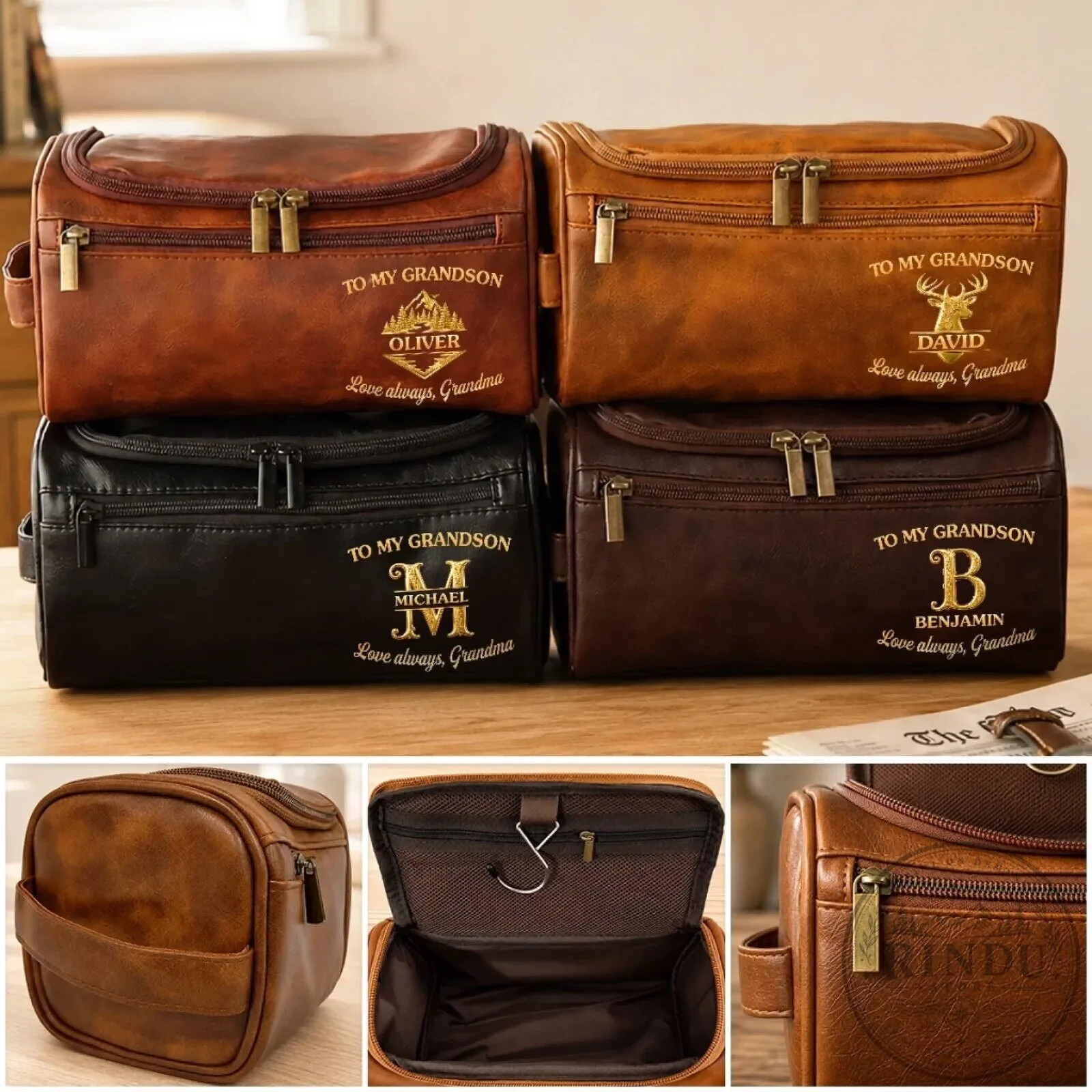 Personalized To My Grandson Benjamin Leather Toiletry Bag Gift from Grandma 8 Personalized To My Grandson Benjamin Leather Toiletry Bag Gift from Grandma