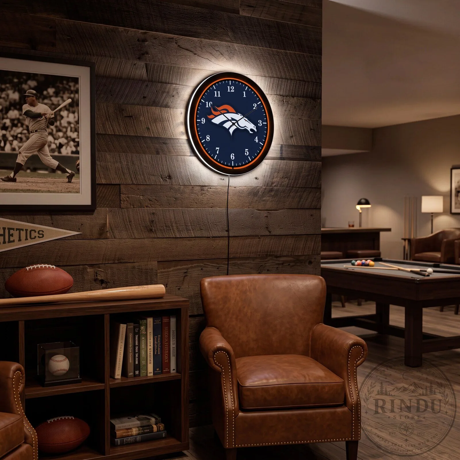 Denver Broncos LED Wall Clock - Illuminated NFL Team Logo Decor
