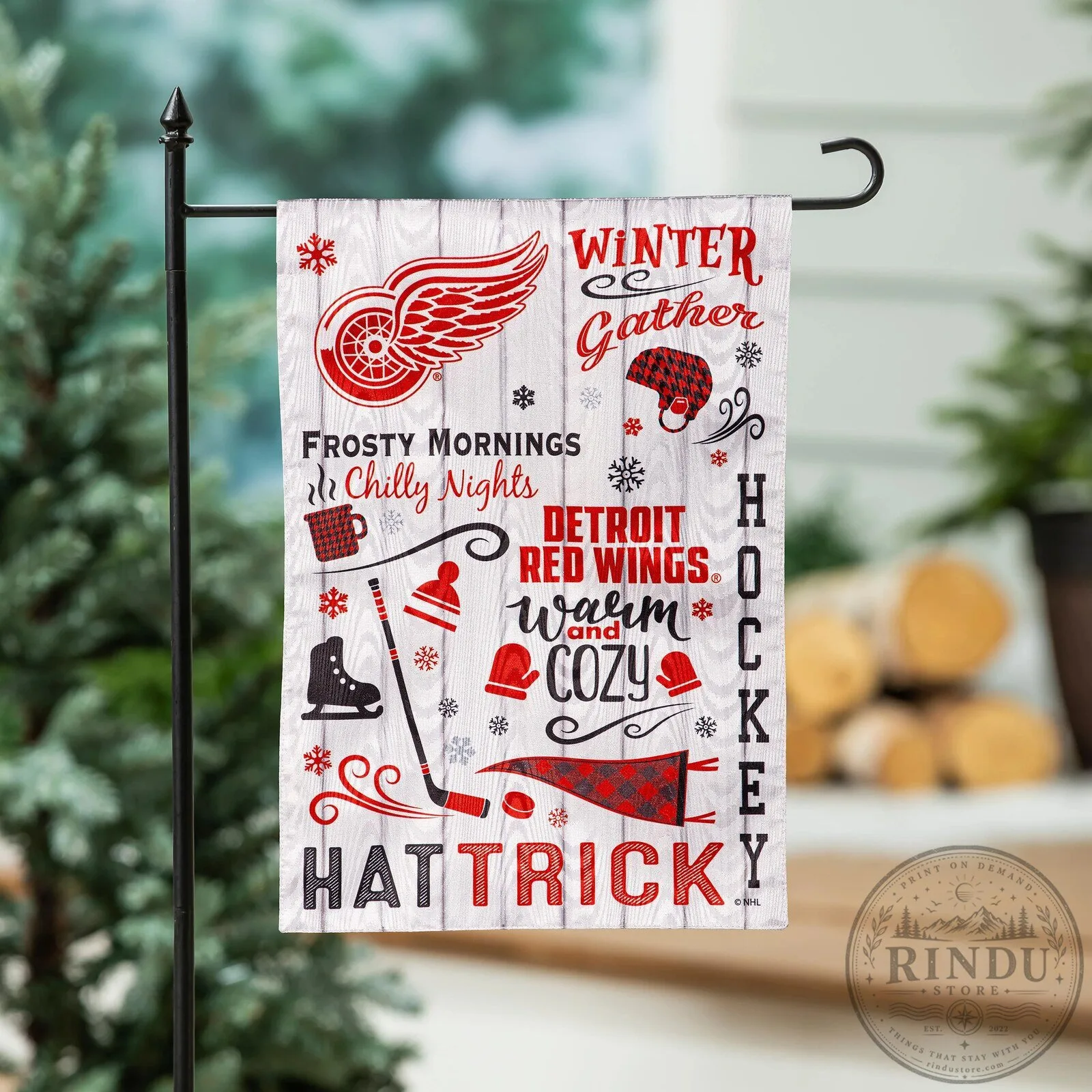 Detroit Red Wings Winter Hockey Frosty Mornings Warm And Cozy Garden Flag 4 Detroit Red Wings Winter Hockey Frosty Mornings Warm And Cozy Garden Flag
